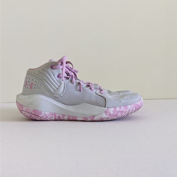 Under Armour Sz 7Y Jet '21 GS Basketball Shoes Sneakers Halo Gray/Pacific Purple - Picture 1 of 8